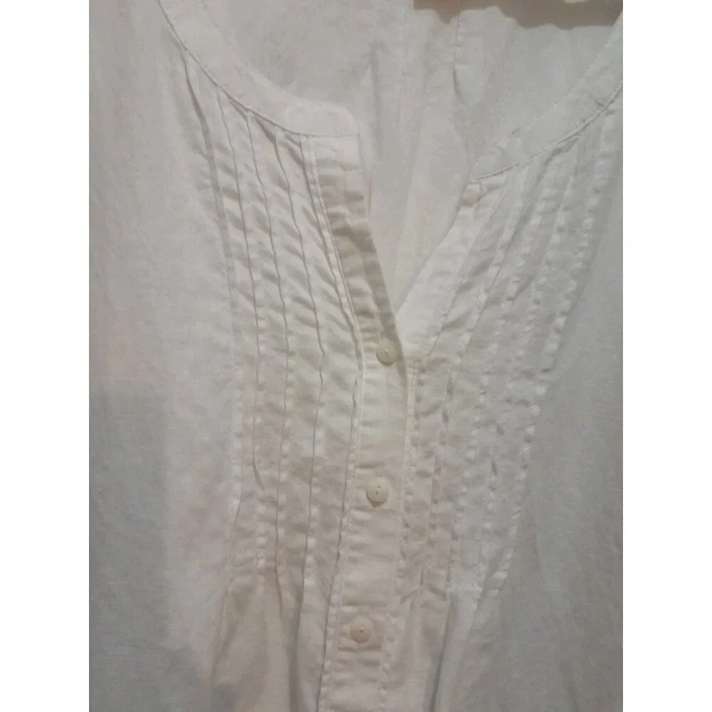 Eddie Bauer Womens Linen Blend Pintucked Peasant Cottagecore Sz 3X Blouse White - Picture 2 of 7